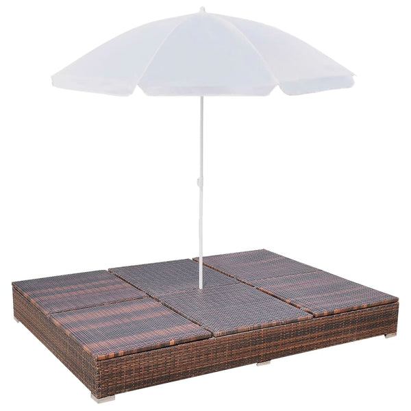 vidaXL Outdoor Rattan Lounge Bed with Umbrella Brown