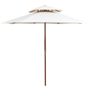 vidaXL Double-Decker Parasol 270x270 cm Wooden Pole Cream White