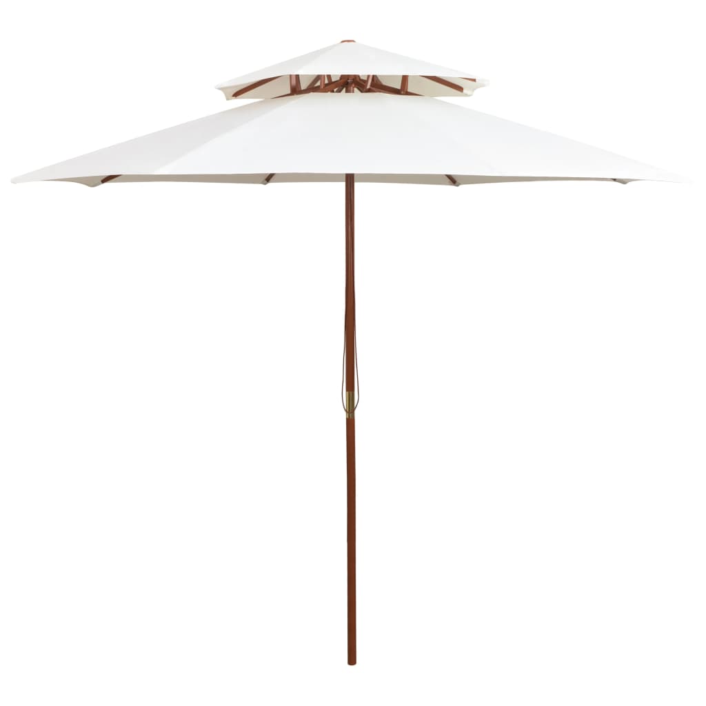vidaXL Double-Decker Parasol 270x270 cm Wooden Pole Cream White