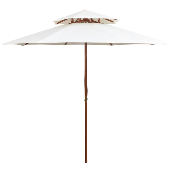 vidaXL Double-Decker Parasol 270x270 cm Wooden Pole Cream White