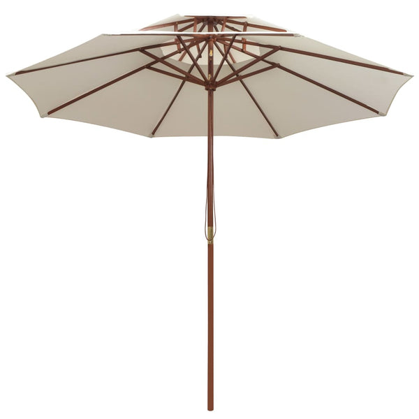 vidaXL Double-Decker Parasol 270x270 cm Wooden Pole Cream White