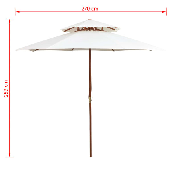 vidaXL Double-Decker Parasol 270x270 cm Wooden Pole Cream White