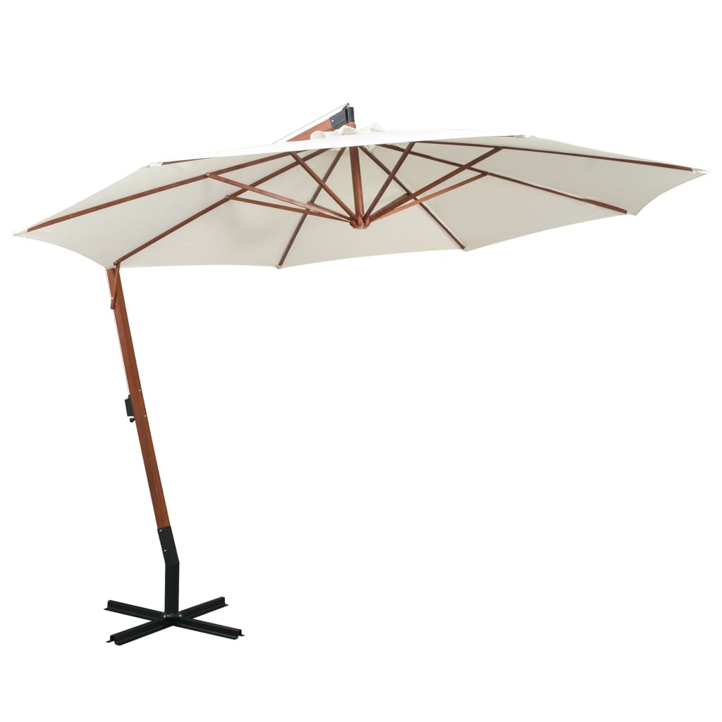 vidaXL Cantilever Parasol 350 cm Wooden Pole White