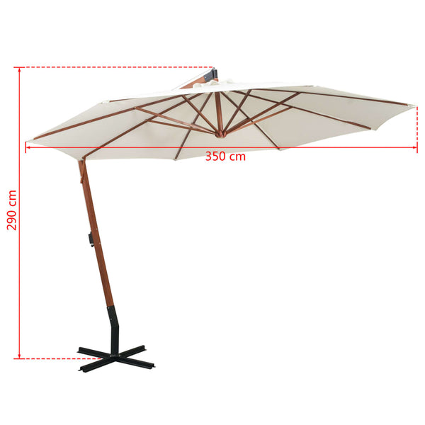 vidaXL Cantilever Parasol 350 cm Wooden Pole White