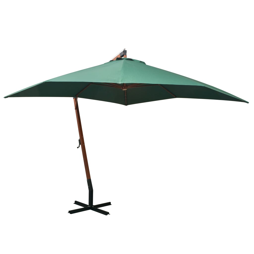vidaXL Cantilever Parasol 300x300 cm Wooden Pole Green