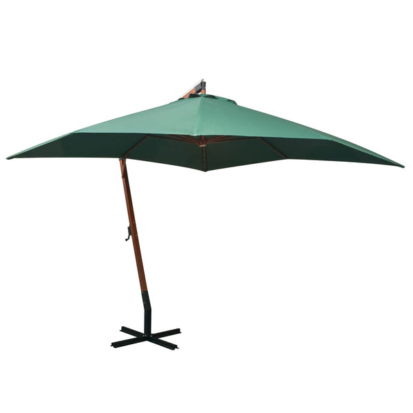 vidaXL Cantilever Parasol 300x300 cm Wooden Pole Green