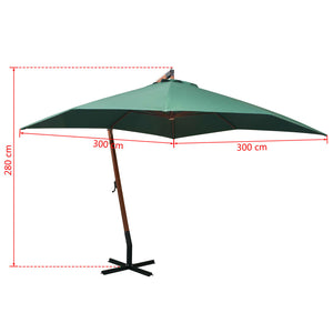 vidaXL Cantilever Parasol 300x300 cm Wooden Pole Green