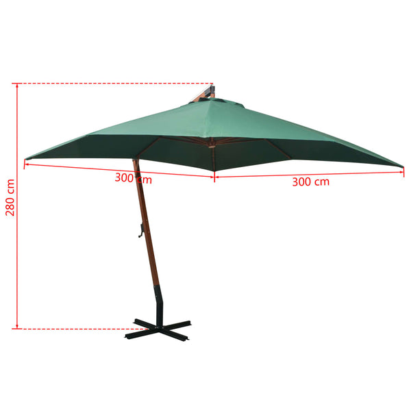 vidaXL Cantilever Parasol 300x300 cm Wooden Pole Green