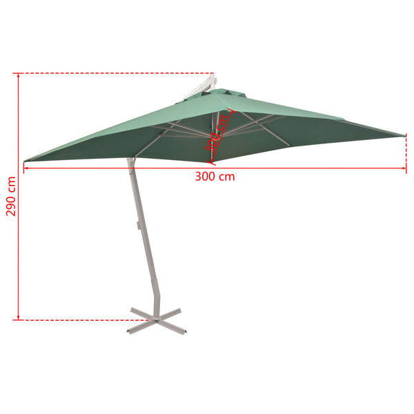 vidaXL Cantilever Parasol 300x300 cm Green Aluminum Pole