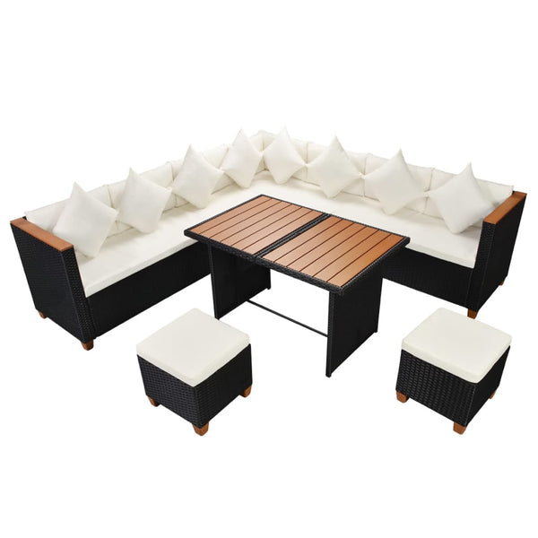 vidaXL 7-Piece Garden Lounge Set with Cushions Poly Rattan Black