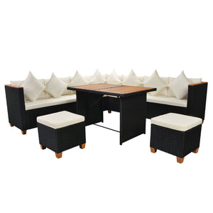 vidaXL 7-Piece Garden Lounge Set with Cushions Poly Rattan Black