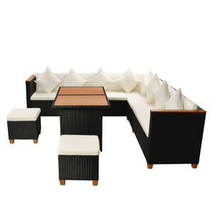 vidaXL 7-Piece Garden Lounge Set with Cushions Poly Rattan Black