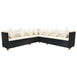 vidaXL 7-Piece Garden Lounge Set with Cushions Poly Rattan Black