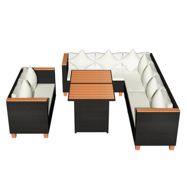 vidaXL 5-piece Garden Lounge Set with Cushions Poly Rattan Black