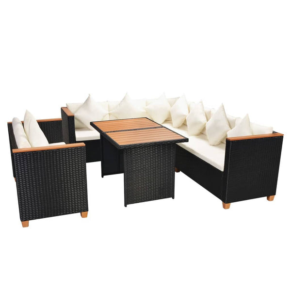 vidaXL 5-piece Garden Lounge Set with Cushions Poly Rattan Black