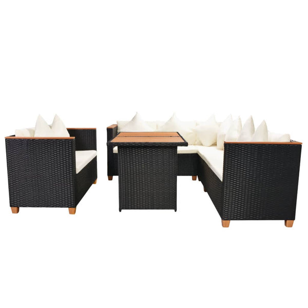 vidaXL 5-piece Garden Lounge Set with Cushions Poly Rattan Black