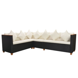 vidaXL 5-piece Garden Lounge Set with Cushions Poly Rattan Black
