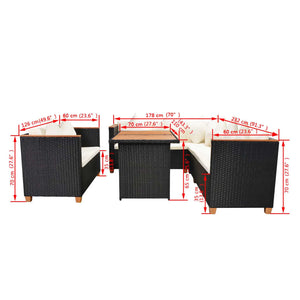 vidaXL 5-piece Garden Lounge Set with Cushions Poly Rattan Black