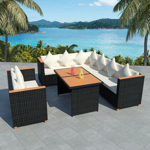 vidaXL 5-piece Garden Lounge Set with Cushions Poly Rattan Black