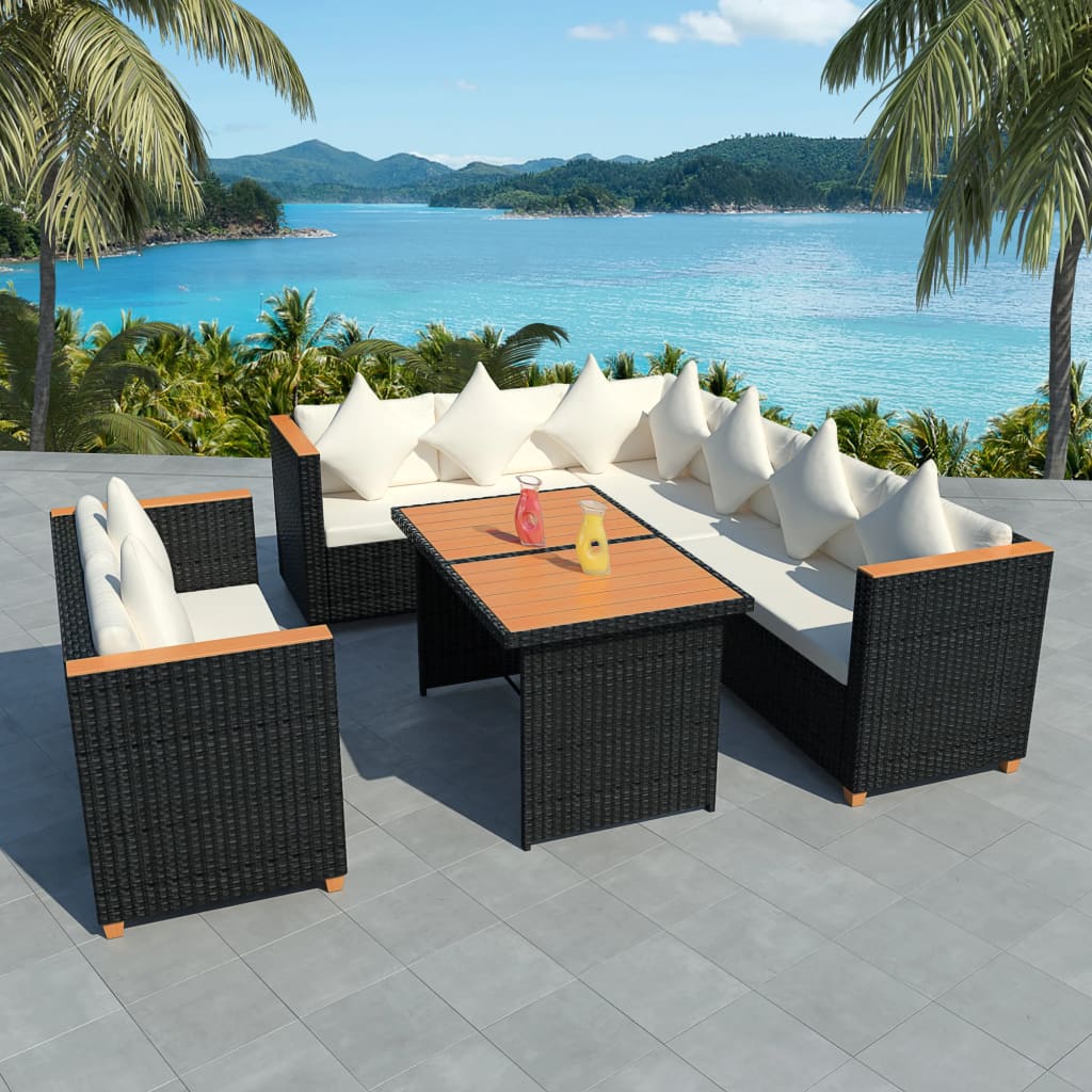 vidaXL 5-piece Garden Lounge Set with Cushions Poly Rattan Black