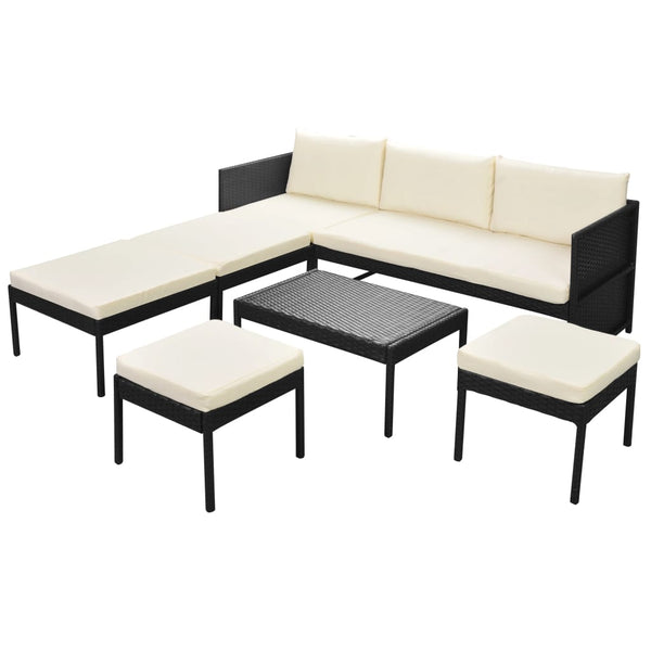 vidaXL 6-Piece Garden Lounge Set with Cushions Poly Rattan Black
