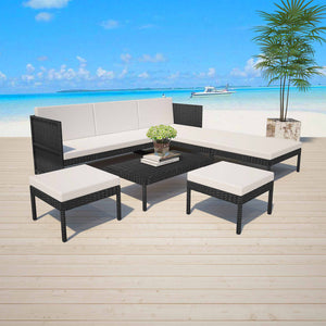 vidaXL 6-Piece Garden Lounge Set with Cushions Poly Rattan Black