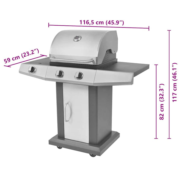 vidaXL Gas Grill 2+1 Burners Black and Silver