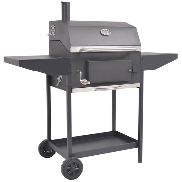 vidaXL Charcoal Smoker Grill with Shelf Black