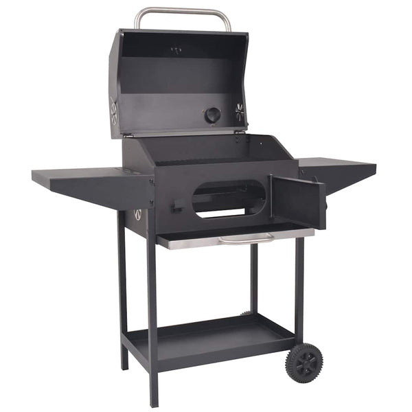 vidaXL Charcoal Smoker Grill with Shelf Black
