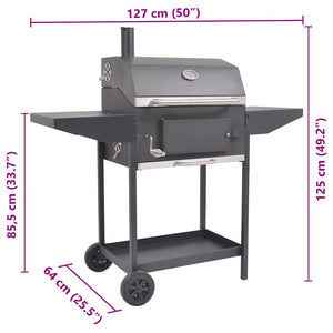 vidaXL Charcoal Smoker Grill with Shelf Black