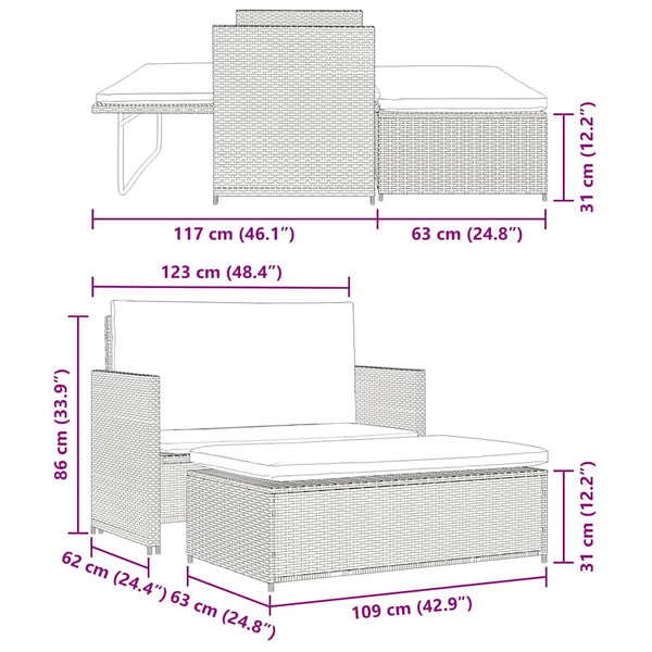 vidaXL Garden Sofa Poly Rattan Brown