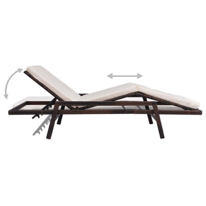 vidaXL Sun Lounger with Cushion Poly Rattan Brown