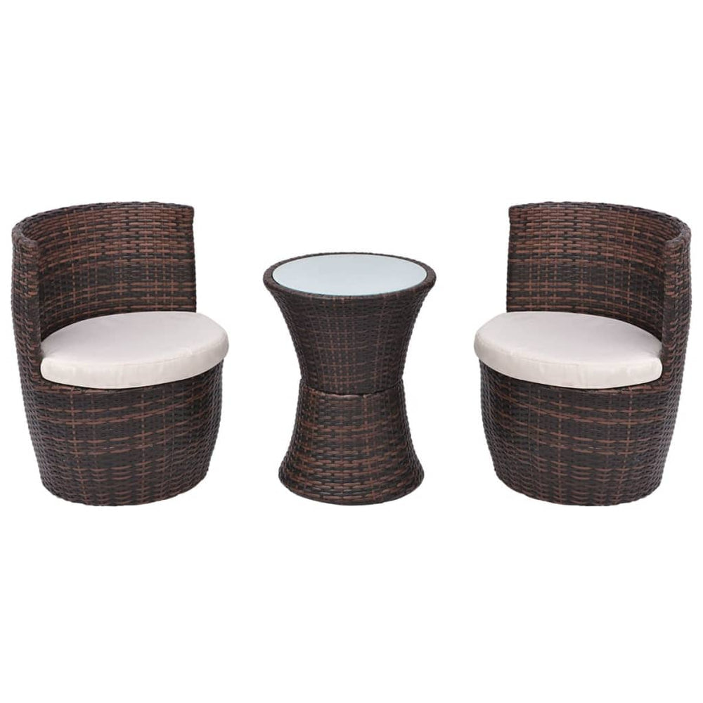 3-teiliges Bistro-Set aus Rattan, Braun