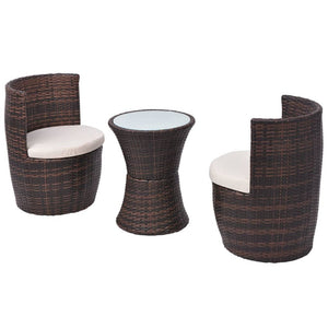 3-teiliges Bistro-Set aus Rattan, Braun
