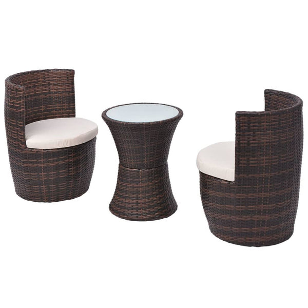 3-teiliges Bistro-Set aus Rattan, Braun