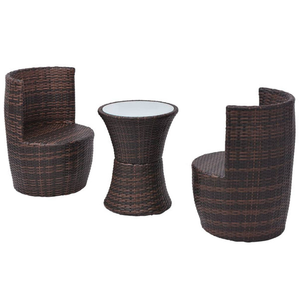 3-teiliges Bistro-Set aus Rattan, Braun