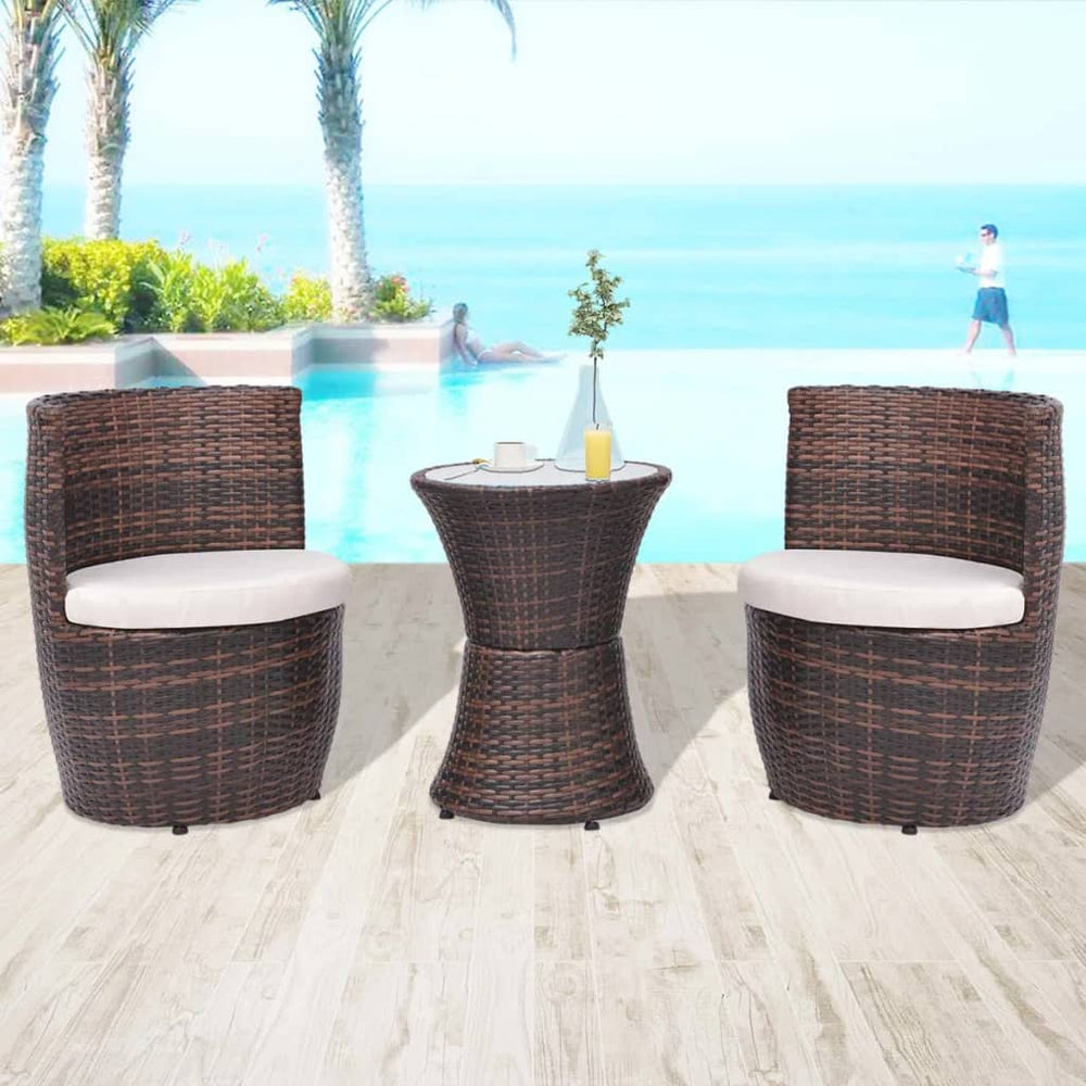 3-teiliges Bistro-Set aus Rattan, Braun