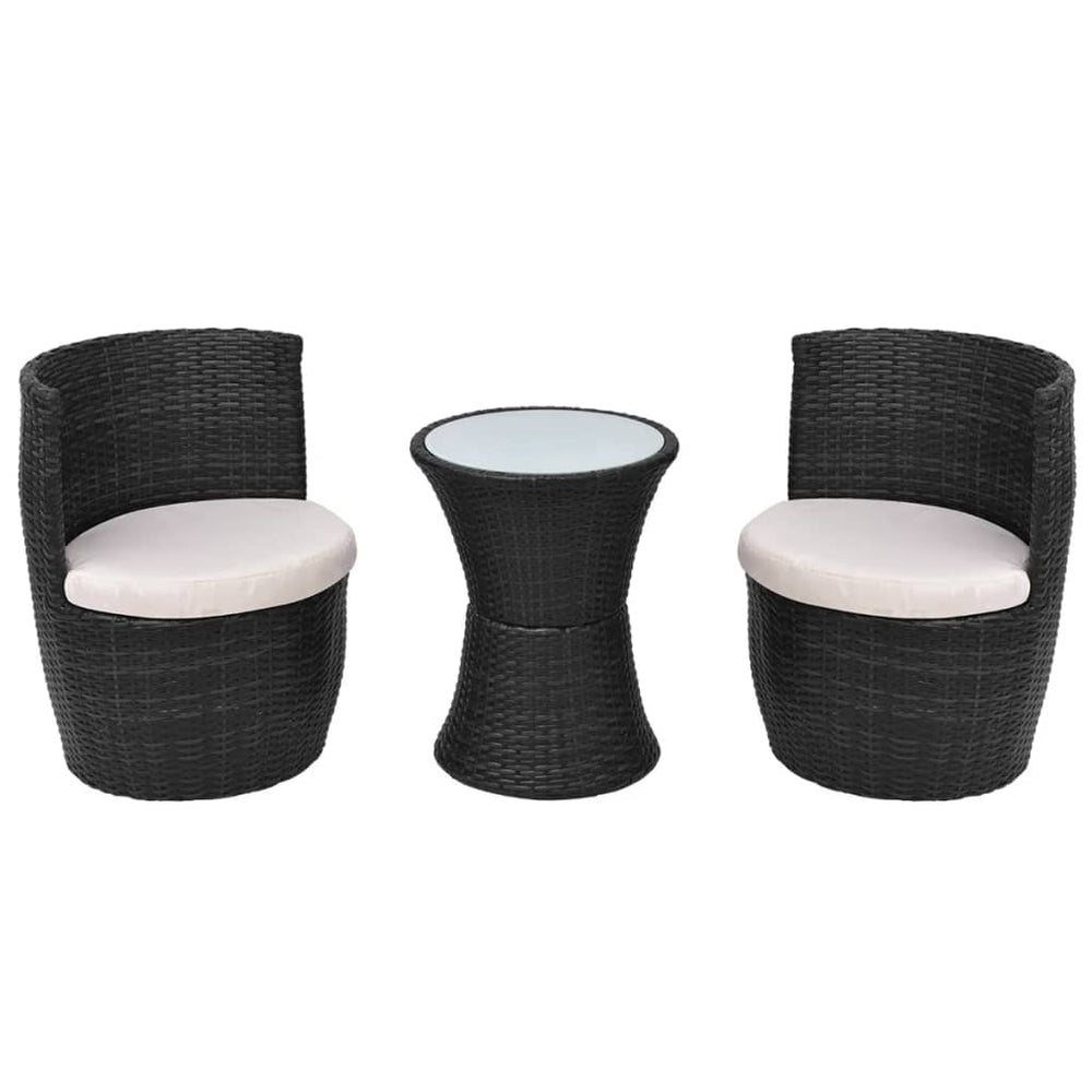 3-tlg. Bistro Set Poly Rattan Schwarz