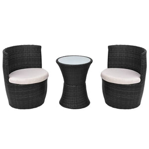 3-tlg. Bistro Set Poly Rattan Schwarz