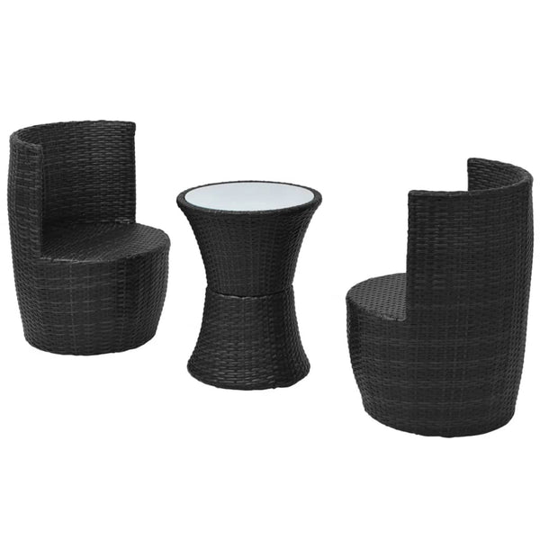 3-tlg. Bistro Set Poly Rattan Schwarz