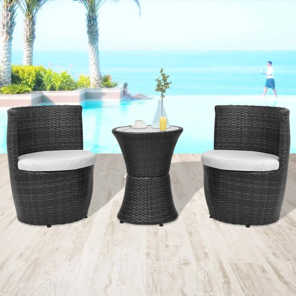 3-tlg. Bistro Set Poly Rattan Schwarz