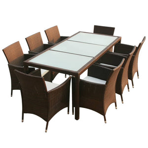vidaXL 9-piece Garden Dining Set with Cushions Poly Rattan Brown