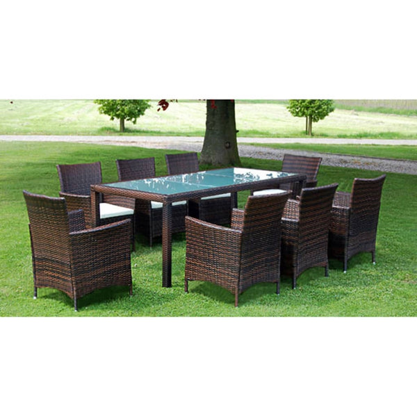 vidaXL 9-piece Garden Dining Set with Cushions Poly Rattan Brown