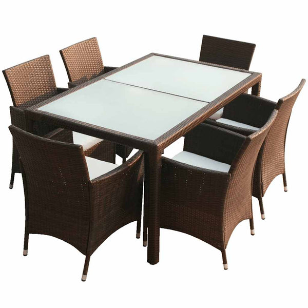 vidaXL 7-Piece Garden Dining Set with Cushions Poly Rattan Brown