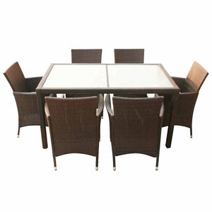 vidaXL 7-Piece Garden Dining Set with Cushions Poly Rattan Brown