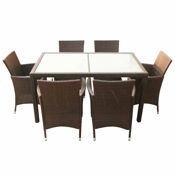 vidaXL 7-Piece Garden Dining Set with Cushions Poly Rattan Brown