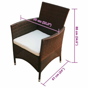 vidaXL 7-Piece Garden Dining Set with Cushions Poly Rattan Brown