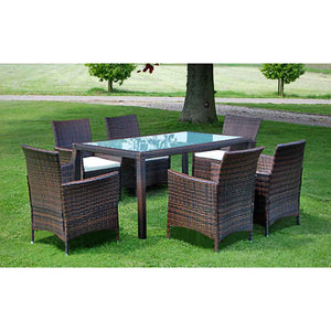 vidaXL 7-Piece Garden Dining Set with Cushions Poly Rattan Brown