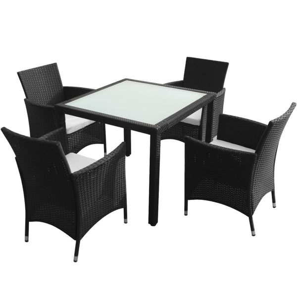vidaXL 5-Piece Garden Dining Set with Cushions Poly Rattan Black