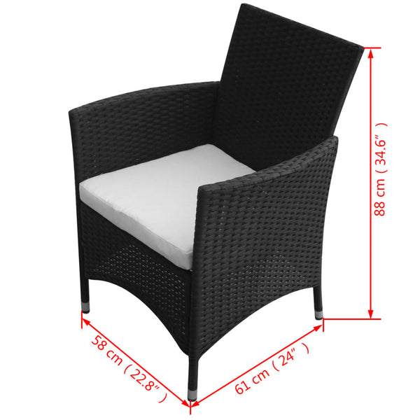 vidaXL 5-Piece Garden Dining Set with Cushions Poly Rattan Black